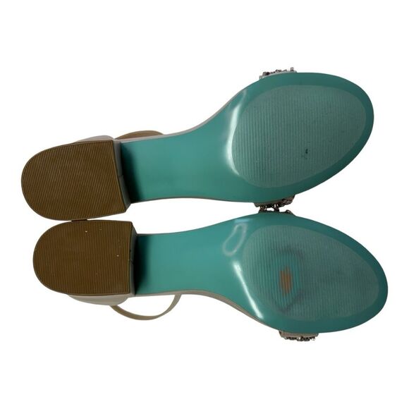 Betsey Johnson Mel Silver Rhinestone Embellished Block Heel Ankle Strap Sandals - Picture 8 of 8